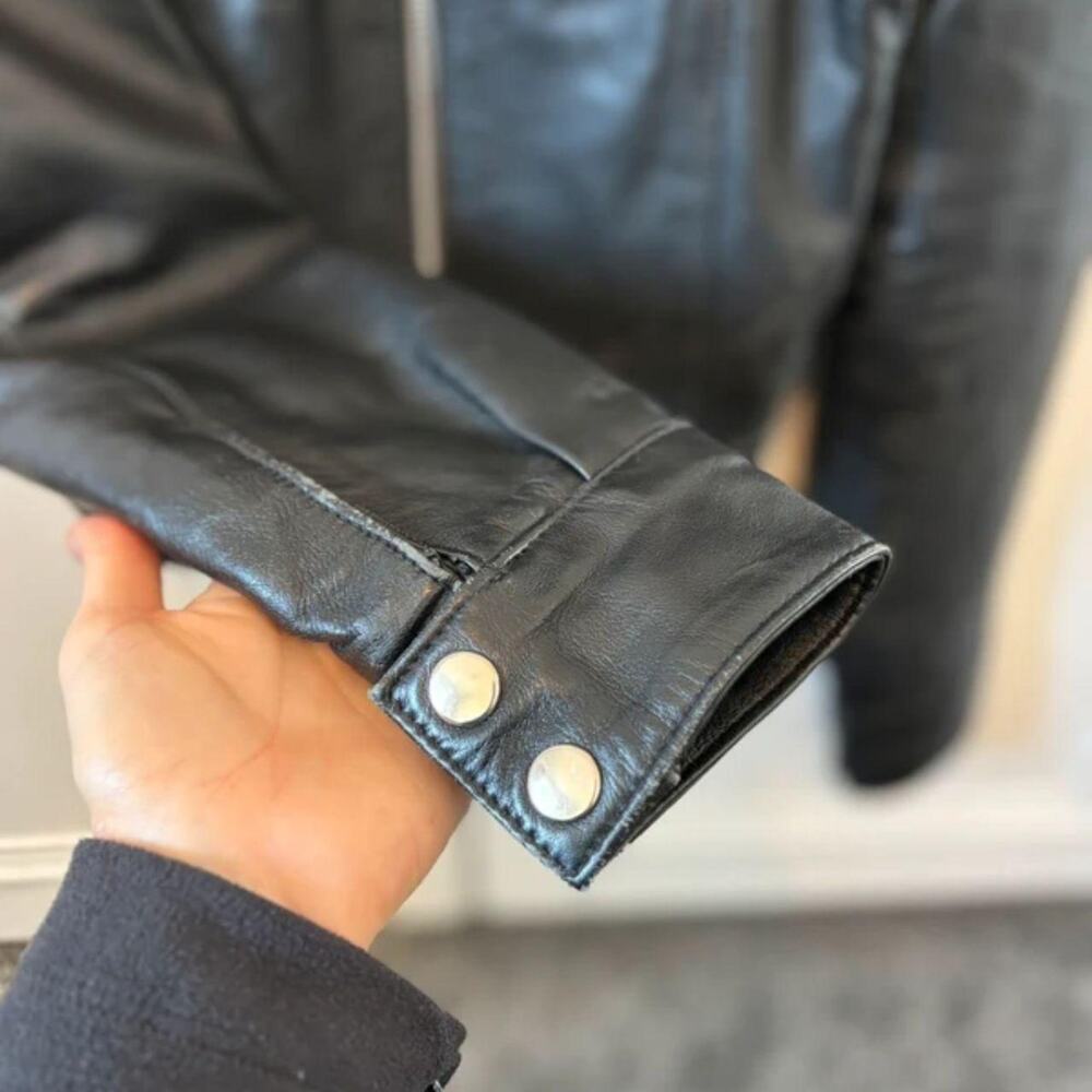 Fitted Black Leather Moto Jacket Indie Sleaze Tumblr - Picture 6 of 8